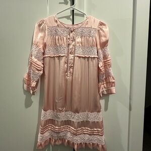 Pink Satin Dress with Lace Details